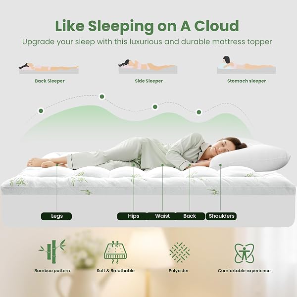 JOLLYDAY BAMBOO VISCOSE MATTRESS TOPPER & PROTECTOR – QUILTED SOFT DESIGN FOR BACK PAIN RELIEF & ENHANCED COMFORT, GREEN (QUEEN)
