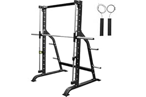 Valor Fitness Smith Machine Multi-Function Power Rack - 500lb Squat Rack or Bench Press Station - 2" Plate Storage Pegs- Attached Sliding Knurled Barbell - Home Gym