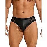 ohyeahlady Mens Lace Underwear Sexy Thong G-String Low Rise PU Faux Leather Pouch Trunks Soft Jockstrap Panties Briefs