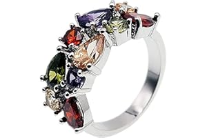 QIXINWANG Multi Gemstone Ring Morganite Garnet Amethyst Peridot Promise Wedding Party Ring for Women Size 6 to 10