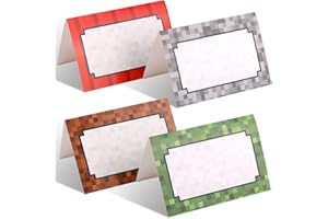 48pcs Pixel Style Food Labels Cards, Pixel Game Folded Place Card Table Setting Blank Name Cards for Table Setting
