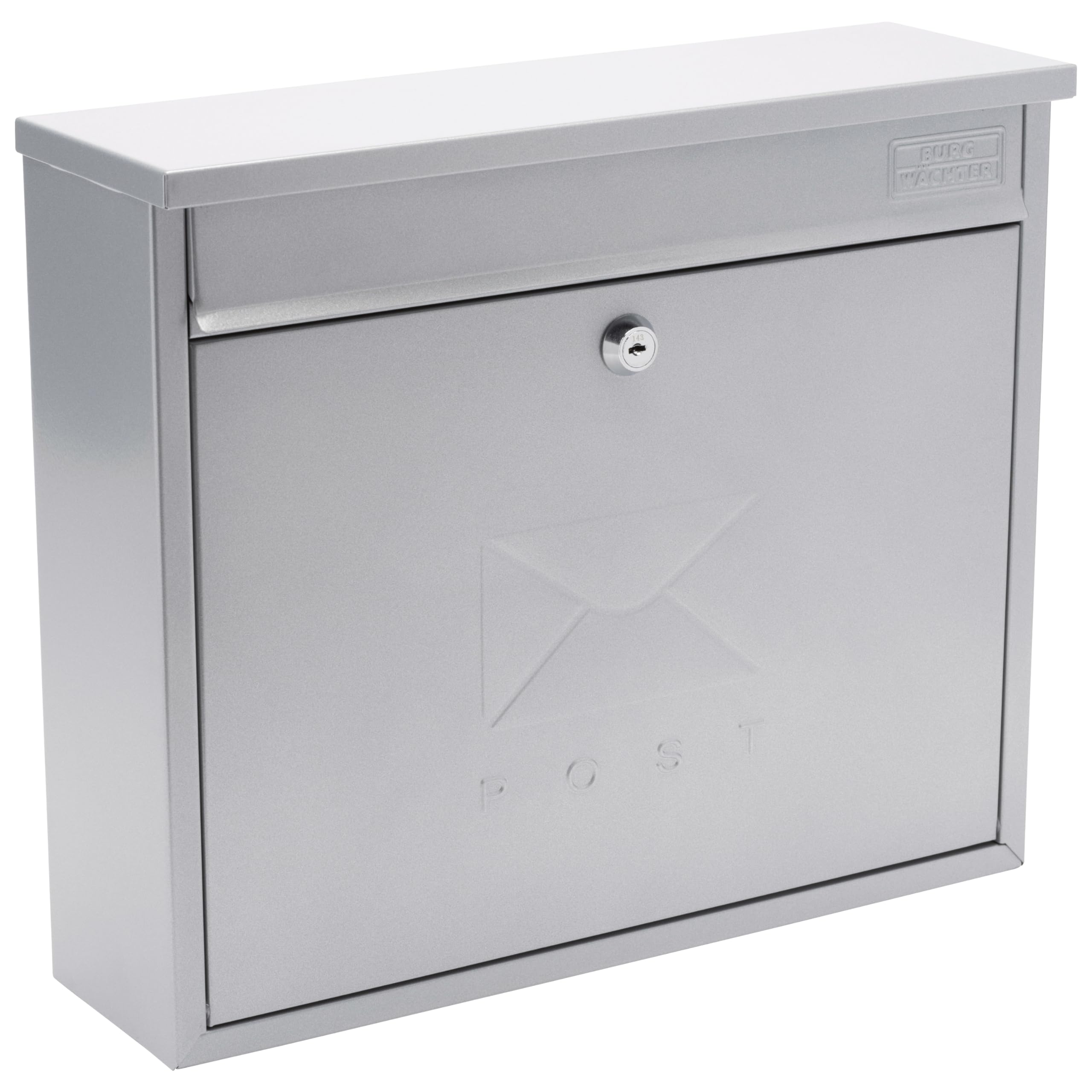 Burg-Wachter MB02 Silver Elegance Wall Mounted Galvanised Steel Lockable Weatherproof Post Box - 36x31x10cm