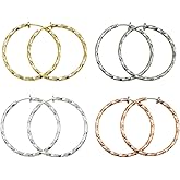 LAXPICOL Twisted Clip On Earrings 4PCS Different Color Gold Silver Black Rose 1.18IN .57IN .96IN .36IN Hoop Earrings Clip On Earrings for Women No Piercing