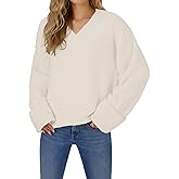Vrtige Women's Oversized Sweater Fuzzy Chunky Knit V Neck Long Sleeve Warm Pullover Sweater