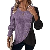 MixShe Womens Knit Sweaters 2025 Fall Winter Casual Long Sleeve Ribbed Colorblock Button Pullover Tops