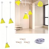 SquEqu 3 Pack Badminton Trainer Rebound Ahesive Ceiling Mount Hanging Solo Badminton Practice Rebounder Equipment for Badminton Rackets Set Adult Beginners Indoor Sports Hit Shot Practice