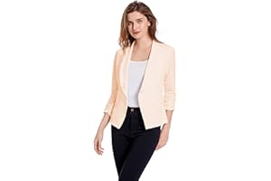 SUNFAYNIS Women's Soft Stretchy Lightweight Cardigan Blazer One Button 3/4 Ruched Sleeve Business Casual Blazer Jackets