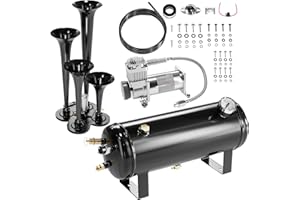 BAVNNRO 150DB 4 Horns Train Horn Kit,200PSI 12V Air Compressors with Tank, Super Loud Air Horn Kit with 2.64Gallon Air Tank, Train Horn for Truck Jeep SUV Car(2.64Gal Black)
