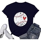 Baseball Shirt Women Baseball Heart Tee Shirts Baseball Mom Tshirt Game Day Casual Crew Neck Short Sleeve Tops