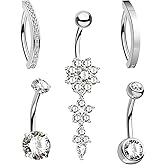 CM Crareesi Mania Dangle Belly Button Rings Pack 316L Stailess Steel Belly Rings for Women 5PCS 14G Belly Piercing Jewelry