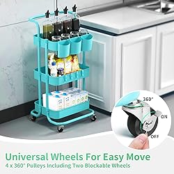 ALVOROG 3-Tier Rolling Utility Cart Storage Shelves