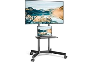 YOMT Portable Rolling TV Stand for 32-75 inch TVs, Height Adjustable Mobile TV Cart with Locking Casters, Heavy Duty Universal TV Stand On Wheels with Removable Shelf for Living Room, Bedroom, Office