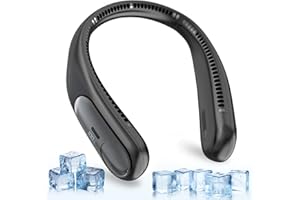 NAMECUTE Portable Neck Fan,Personal Wearable Bladeless Fan,LED Display,4-Speeds,6000mAh USB Rechargeable,360° Strong Cooling Wind,Hands Free,White Elephant Gift,Christmas Gifts for Men Women Dad Mom (Black)