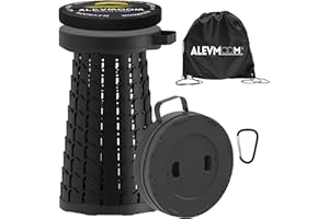 ALEVMOOM Upgraded Collapsible Stool with Cushion & Bag, 18" H Portable Retractable Telescoping Folding Stool for Adults, Lightweight But Sturdy Capacity 600 lbs for Camping Fishing Hiking Travel