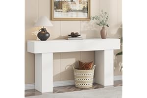 KNOWORLD 63 Inch Long Console Table for Entryway, Farmhouse Wood Rectangular Sofa Table Behind Couch Table, Narrow Entryway Table for Living Room, Entrance, Hallway, Foyer, Easy Assembly (Classic White)