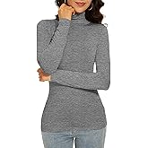 Qukayang Women's Turtleneck Long Sleeve Thermal Tops Slim Fitted Lightweight Thin Basics Layer Tshirt (XS-2XL)