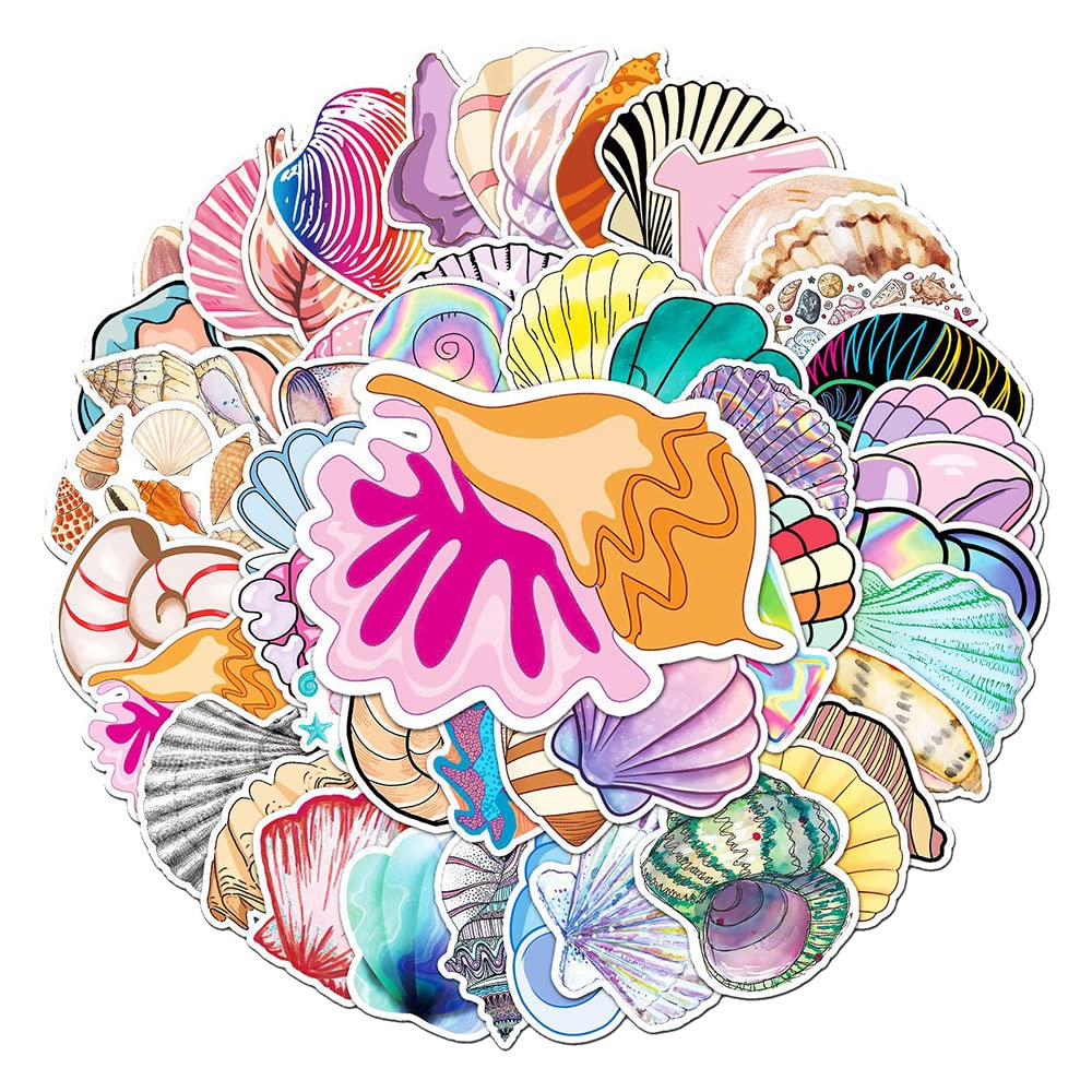 Colorful Seashell Vinyl Stickers, 50 PCS Waterproof Ocean Shell Decals for Laptops, Scrapbooking, Journals, Notebooks, Water Bottles, Suitcases, Phones & DIY Decor