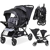 Baby Trend Sit N' Stand 2.0 DLX Double Stroller with Canopy Visors, Stormy | Foldable Infant and Toddler Tandem Stroller and Travel System with Storage Basket and 2 Cup Holders