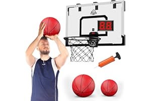 HYES 24" x 16" Large Basketball Hoop Indoor for Adults, Over The Door Basketball Hoop with Sturdy Backboard/Electronic Scoreb