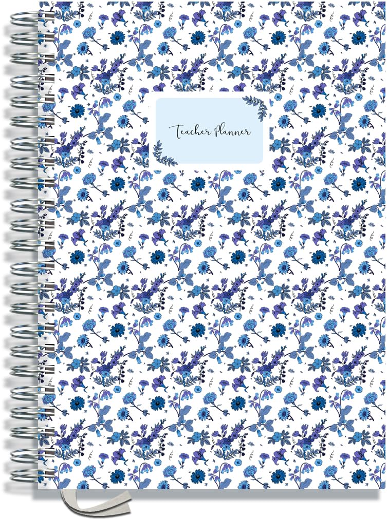 Teacher Planner 2026-2027 by Pirongs A4 6 Lesson - Blue Flower Edition