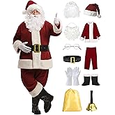 ADOMI Santa Claus Costume for Men Adults Santa Suit 11pcs Mens Red Deluxe Christmas Clause Outfit Cosplay Vacation Suits Set