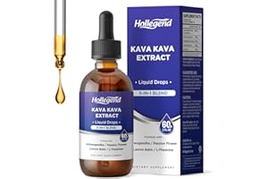 HOLLEGEND Kava Kava Root Extract Liquid Drops, 5 in 1 Blend with Ashwagandha, Lemon Balm, L-Theanine, Kava Tincture Supplement for Stress Relief, Sleep, Brain Health, 2 Fl Oz