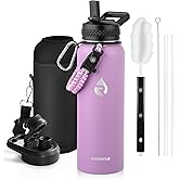 RAYMYLO Insulated Water Bottle 40 oz, Triple Wall Vacuum Stainless Steel (Cold for 48 Hrs), Leak Proof & Non-BPA, Modern Water Flask Jug with Paracord Handle & Straw Spout Lids, Lilac