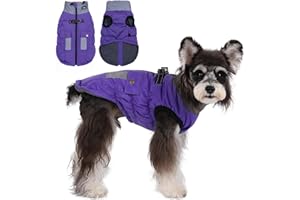 Gyuzh Dog Coat Jacket Vest Clothes Dog Harness Coat Adjustable Reflective Dog Jackets with Pockets and Faux Fur Collar Winter Waterproof Dog Coats for Small Medium Large Dogs (Small, Purple)