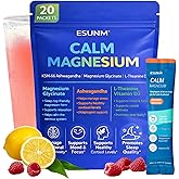 ESUNM Calm Magnesium Drink Mix Packets, Magnesium Glycinate with KSM-66 Ashwagandha, L-Theanine, GABA, Saffron & Vitamin D3, Relaxation, Mood & Sleep Support, Raspberry Lemonade, 20 Stick Packs