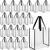 Saintrygo 20 Pack Clear Tote Bags Bulk 12 x 12 x 6 PVC Plastic Tote Bag with Handles for Stadium Work Beach Sports(Black)