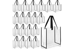 Saintrygo 20 Pack Clear Tote Bags Bulk 12 x 12 x 6 PVC Plastic Tote Bag with Handles for Stadium Work Beach Sports(Black)