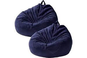 Tranqun 2 Pcs Bean Bag Cover Stuffed Animal Storage Bean Bag Chair Cover Soft Corduroy Stuffed Animal Bean Bag Storage for Kids Adults Indoor Bedroom Organizing Plush Toys (Blue,200l)