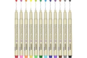 KOUSICOO Muchcute 05 Micro Fineliner Drawing Art Pens: 12 Colors 0.45mm Extra Fine Point Bible No Bleed Smooth Journal Zentangle Study Supplies Colored Waterproof Line Ultra Needle Tip Fine liner Thin Gel Felt