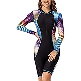 FEOYA Women One Piece Swimsuit Boyleg Rashguard Tummy Control Front Zip Up Bathing Suit with Boyshorts