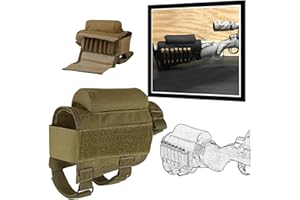 Tactical Rifle Buttstock Cheek Riser, Airsoft Hunting Shooting Cheek Rest Pad Ammo Pouch with 7 Shells Holder for 300 308