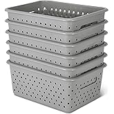 Amazon Basics Decorative BPA-Free Plastic Storage Baskets, 9.9 x 7.4 x 4.16 inches, Grey, 6-Pack