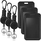 3 Pack Retractable Key Chain with 3 Pack ID Badge Holder Vertical ID Card Holder with Clear Window Heavy Duty Retractable Bad