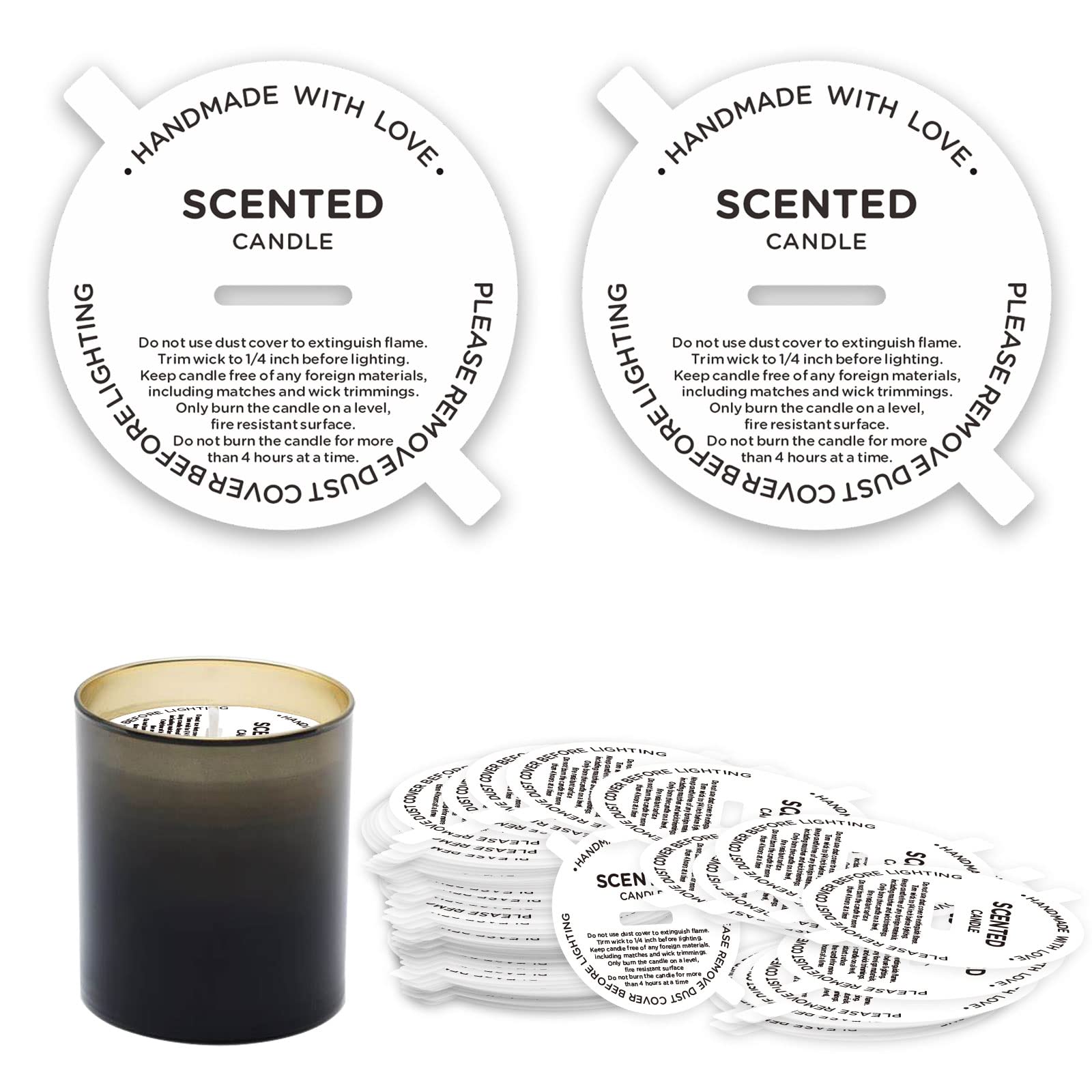 160pcs Candle Dust Covers, Joyfulmap Preprinted White Matte lable for Candle Topper Decoration Lids with Pull Tab, Candle Topper Accessories for Candle Making,Craft Fragrance Candles(8.89cm/3.5in)