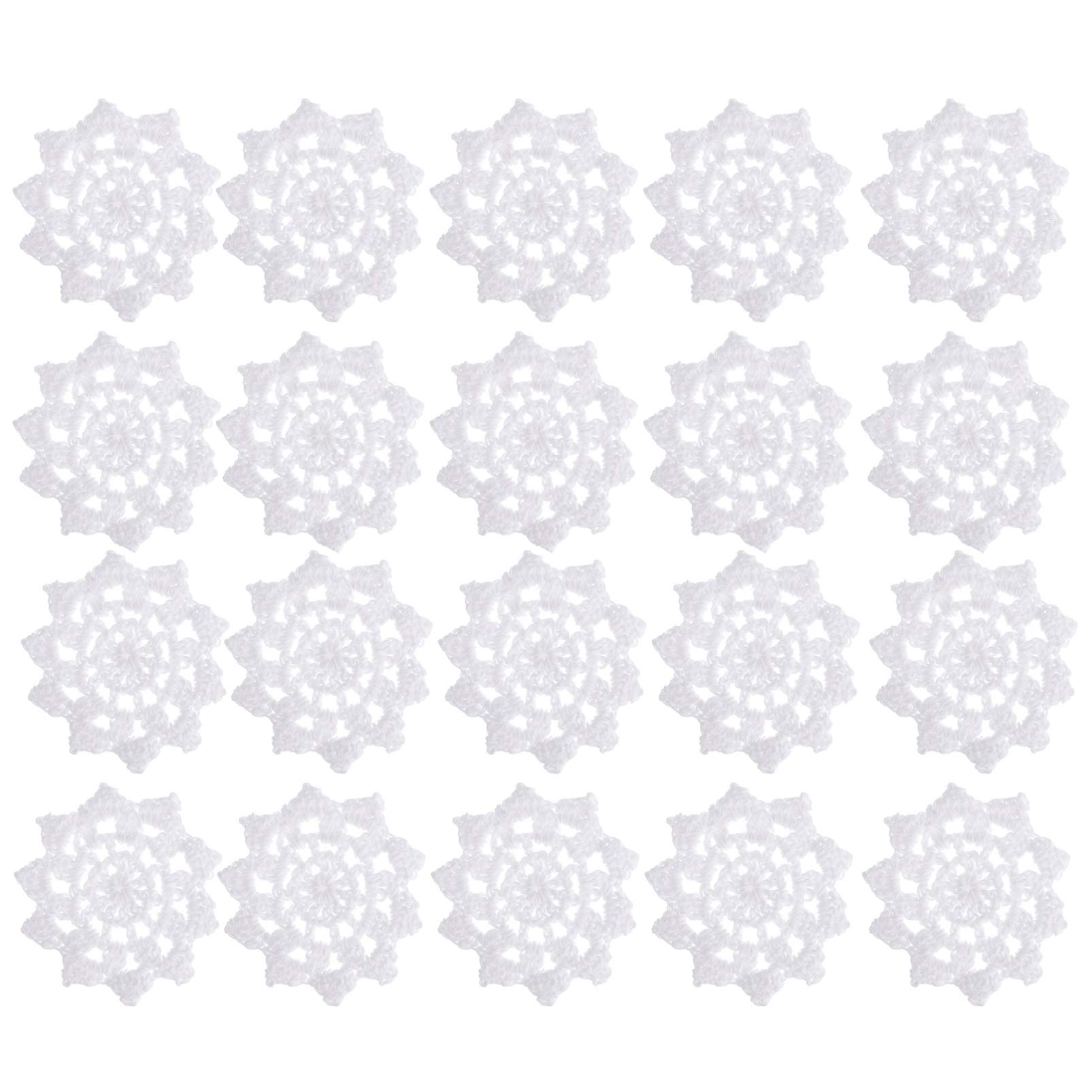 Milisten 20Pcs Hand Crochet Lace Doilie for Crafts Snowflake Mini Doilies Lace Coasters Cotton Appliques Patches for Clothing Headbands, Hats, Package Need, White