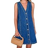 yoeasy Women's Summer Casual Denim Mini Dress Button Down Sleeveless A line Jean Tank Dresses