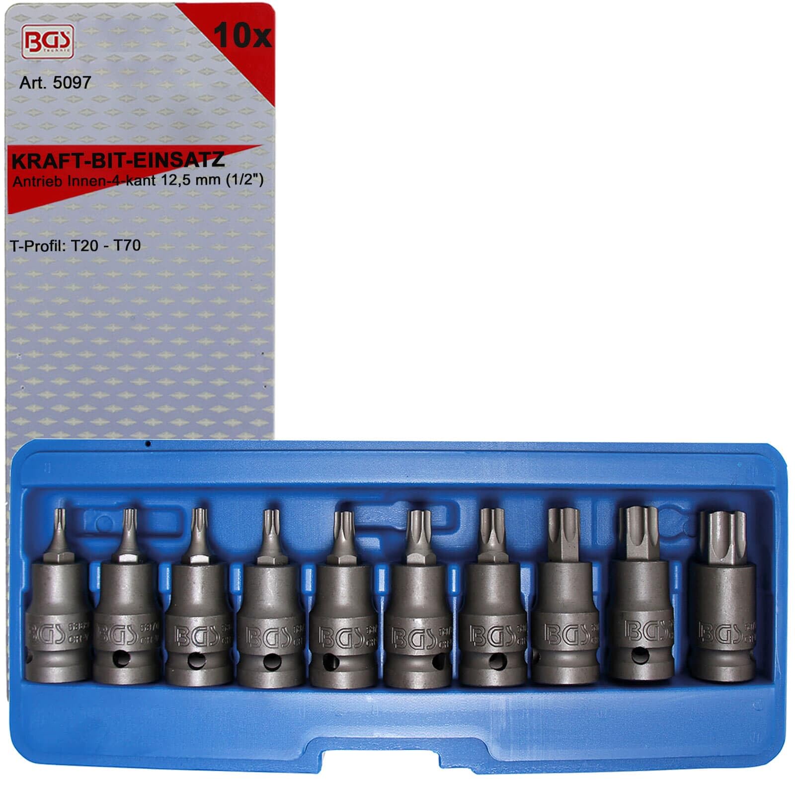 BGS 5097 | Impact Bit Socket Set | 12.5 mm (1/2") Drive | T-Star (for Torx) T20 - T70 | 10 pcs.