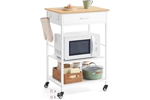 VASAGLE Kitchen Rolling Island, Mobile Kitchen Cart with Storage on Wheels, 17.7 x 23.6 x 35.4 Inches, Drawer, 2 Hooks, for Dining Room, Oak Beige and Matte White UKKI007Y01