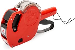 Motex MX-5500 New Version 1 Line 8 Digits Price Tag Gun – Pre-Loaded 1,000 White Sticker Labels and Pre-Loaded Inker with 1 Ink Refill - for Grocery Store, Retail Shop, Garage Sale (Dark Red)