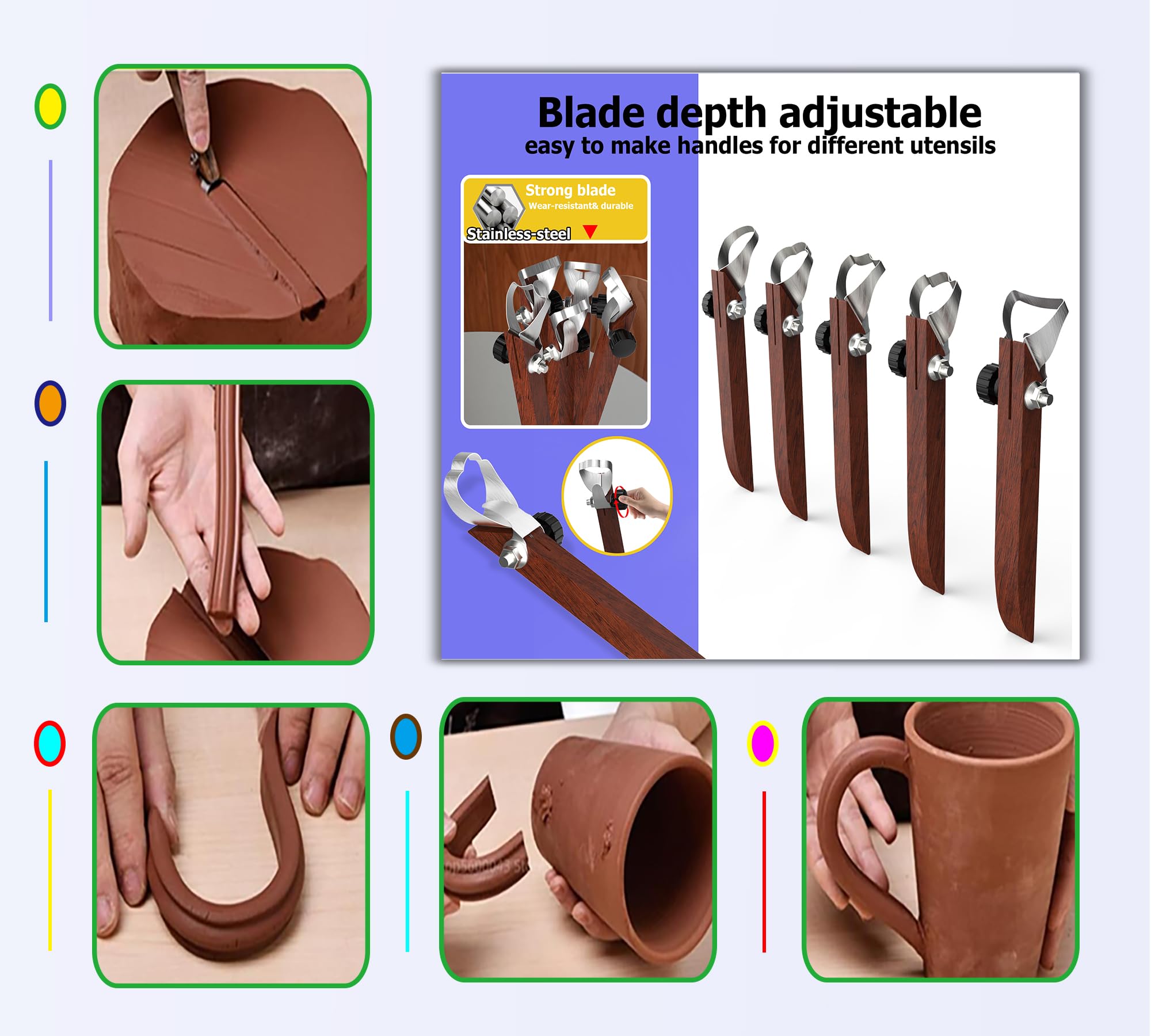 GEOCCI Pottery Handle Making Tool Sculpture Scraper Pottery Carving Tool Pottery Cup Handle Shape Tool for Tea Cup Mug Utensil Vase Handle Clay Cutters (5 PCS)