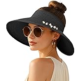 Women's Sun Visor Hats Wide Brim Straw Beach Hat Ponytail Hats for Women Foldable Floppy