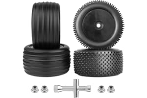 CrazyHobby Preglued Tires and Wheels Front & Rear for Losi Mini-T 2.0 (Black Rims)