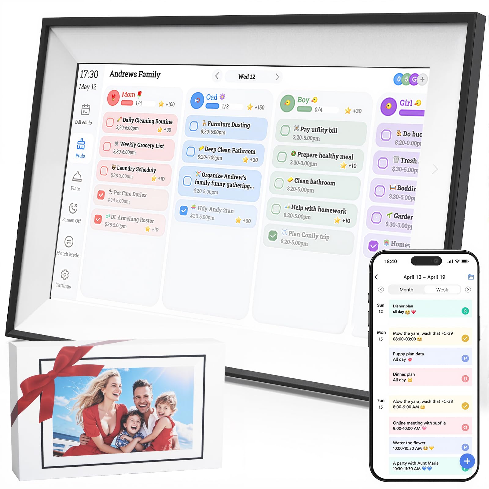 Photo 1 of 10.1 Inch Smart Family Digital Calendar with Touchscreen – All-in-One Planner, Chore & Meal Chart, Syncs with Google/Outlook/iOS, WiFi Desk Organizer & Digital Photo Frame (Black)