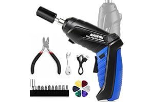 AMUFON 200RPM Electric String Winder,Rechargeable Automatic Guitar Winding Tuner for Stringed Instrument,Guitar Tool Set with LED Light,String Cutter,Bridge Pin Puller,10 Screwdriver Bits,6 Guitar Picks