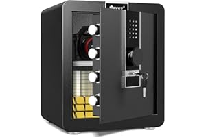 Kavey 1.8 Cub Safe Box, Fireproof Safe with LCD Touch Screen and Dual Alarm System, Home Safe With Mute Function and LED Light, Money Safe with Removable Shelf, Safe for Money Documents Valuables