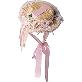 COSDREAMER Girls Women Tea Party Sun Hat Lace Ribbons Straw Hats Small